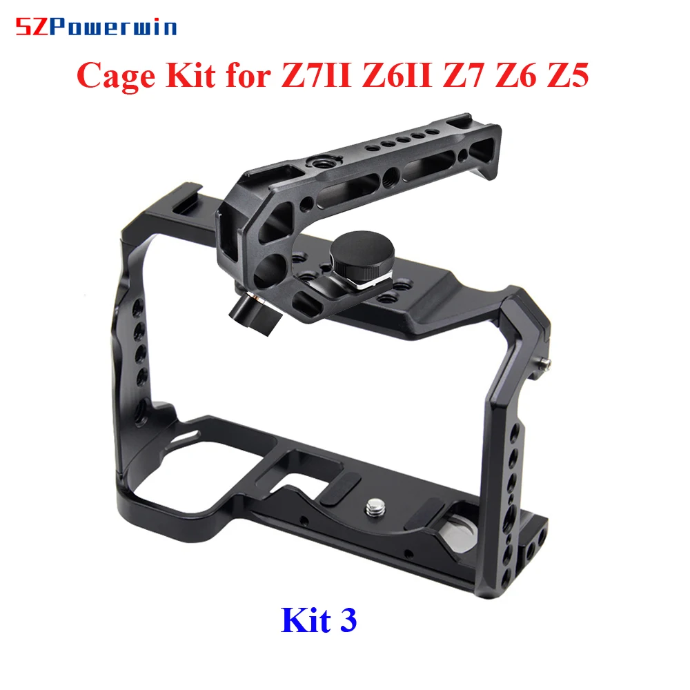 Powerwin Camera Cage Kit for Nikon Z7II Z6II Z7 Z6 Z5 Universal Handheld Rig Frame Gimbal Arri Locating Screw Wooden Handle