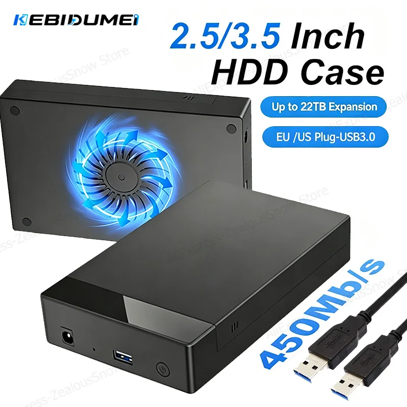 KEBIDUMEI 3.5 Inch SATA Hard Drive Enclosure SATA to USB 3.0 External Adapter For 3.5'' 2.5'' SSD Disk 450Mb/s 22TB HDD Box Case