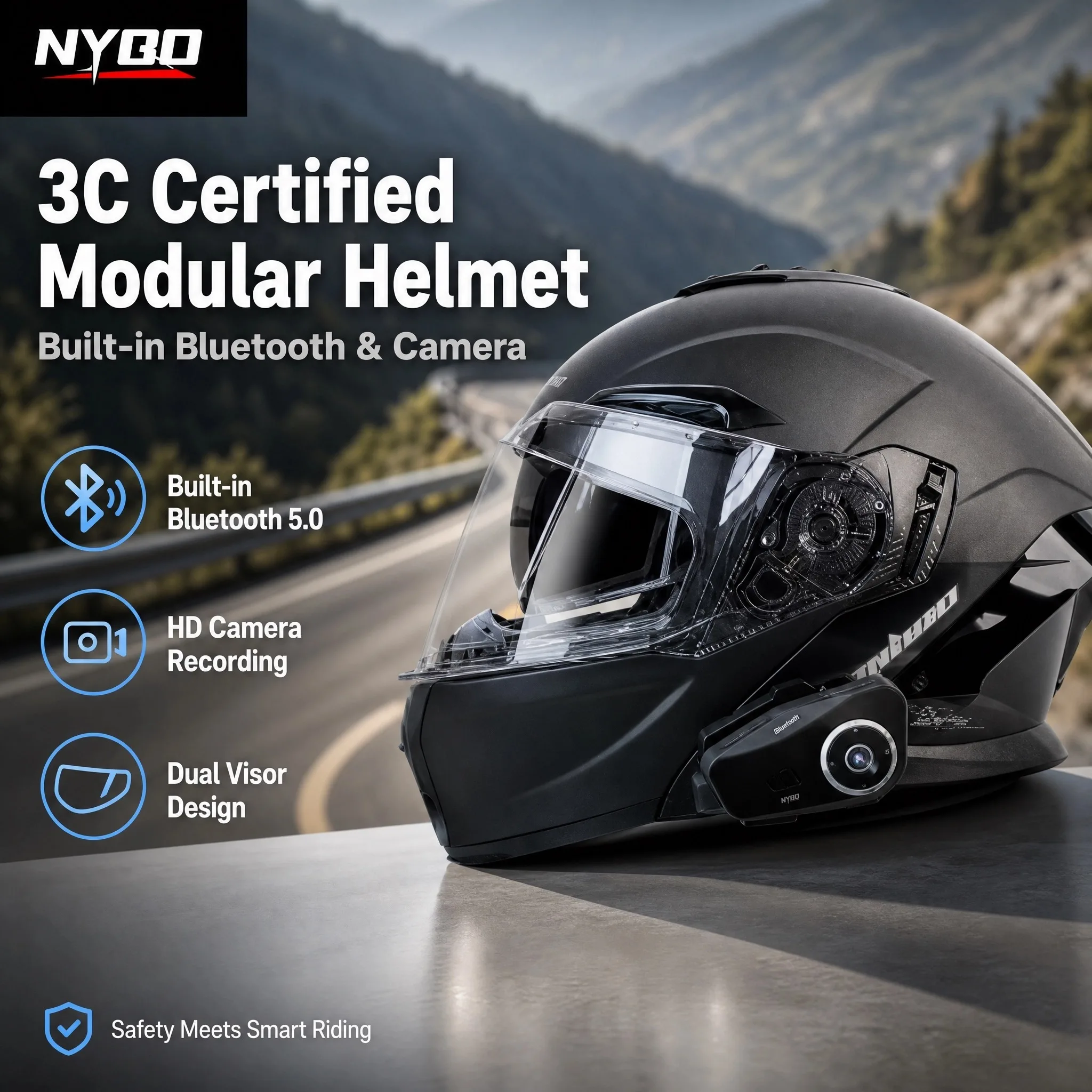 Full Face Motorcycle Helmet With Bluetooth - Kuqibao 3C Certyfikowany Kask Motocyklowy z