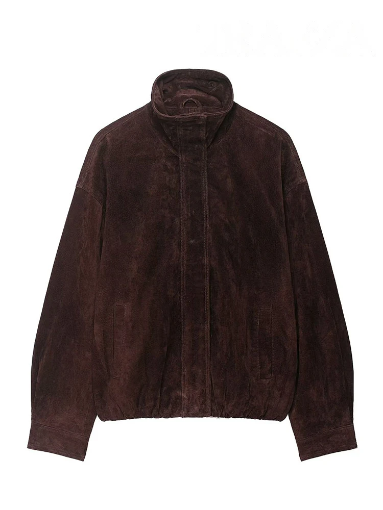 HH Autunno Donna Collo alto Tasca con cerniera Design Maniche lunghe Giacche corte casual Moda femminile Cappotti slim stile street allentato