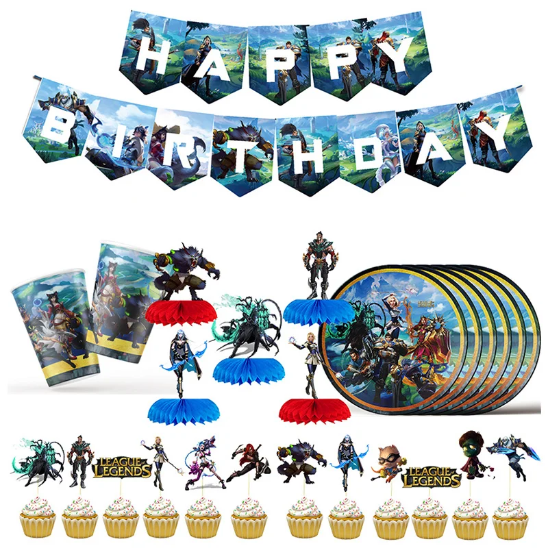 League of Legends Game Birthday Party Decoration Kids Shower Boy Girl Tableware Supplies Tablecloth Balloon Cake Toppers Backdro