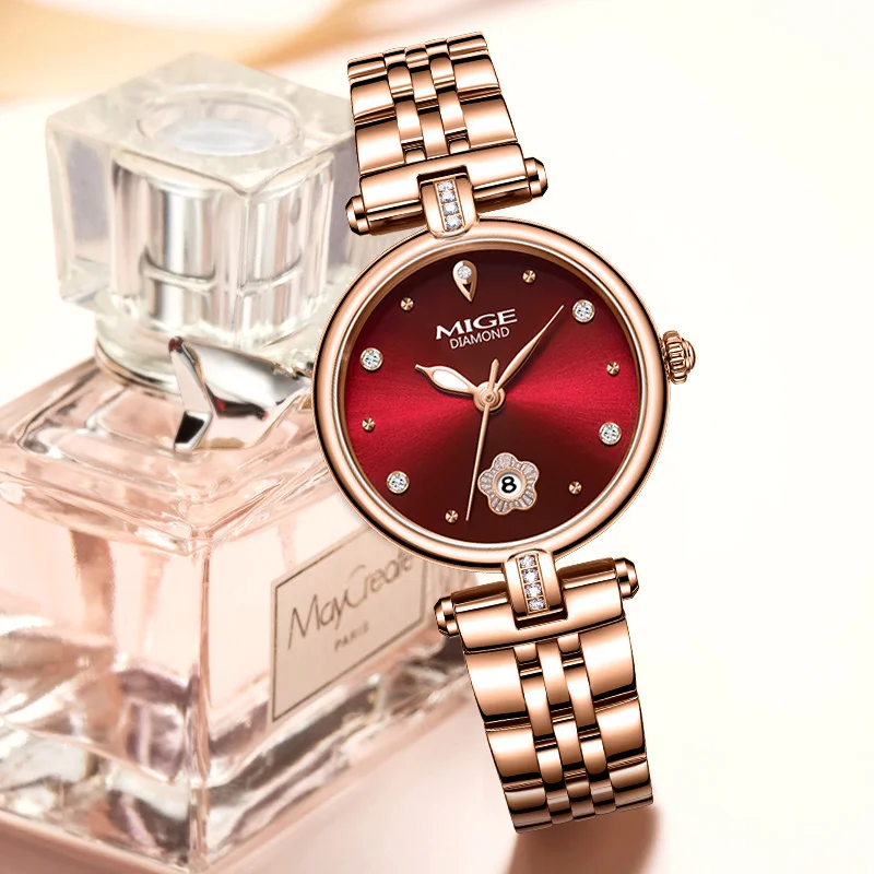 MIGE oryginalny zegarek kwarcowy Miyota damski wodoodporny damski zegarek na rękę moda diamentowy świecący wodoodporny zegarek dla kobiet prezent
