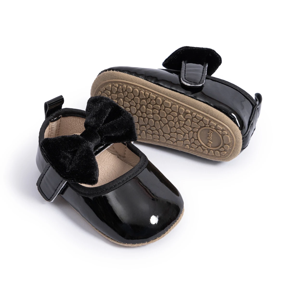 KIDSUN-Baby Girls Bowknot Sapatos de sola de borracha antiderrapante, First Walker Shoes, Infant Girl Berço Shoes, Vestido de festa de casamento, Novo