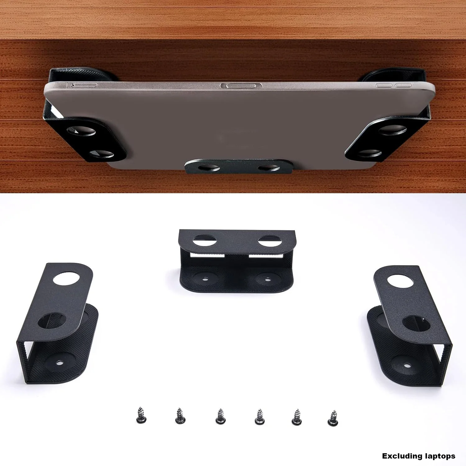 Laptop storage stand, creative metal tray stand for laptops under the table, upgraded with silicone protection