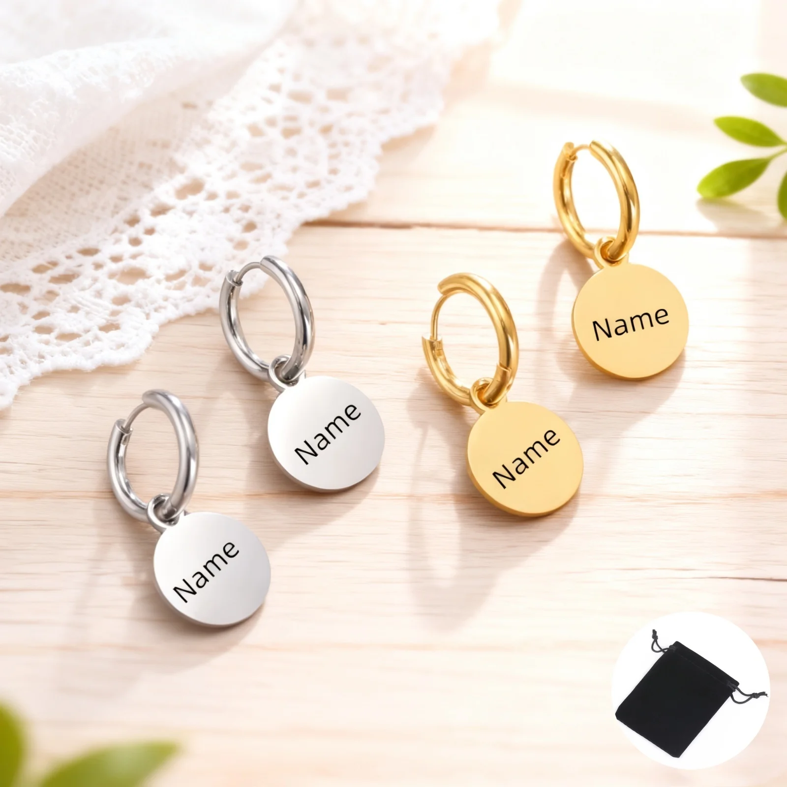 

Простое круглое кулон с именем и датой по индивидуальному заказу, женские серьги из нержавеющей стали, персонализированные модные однотонные круглые серьги, ювелирные изделия