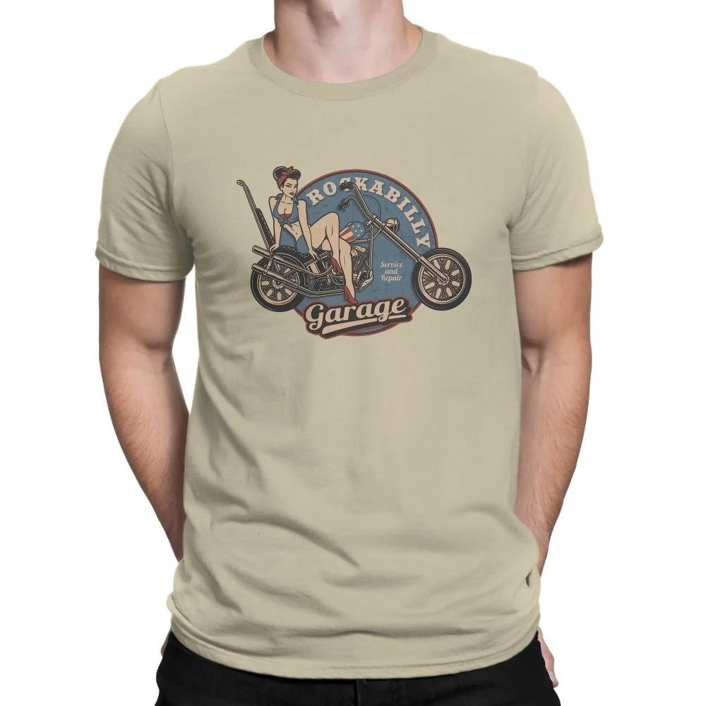 Vintage Pin up Girl on Bike Service Loose Fit Men's T-Shirt Casual Comfortable Cotton Top for Streetwear And Parties