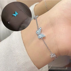 Minimalist Glow In The Dark Butterfly Chain Bracelet for Woman Romantic Blue Luminous Animal Bracelet Girl Party Jewelry Sets
