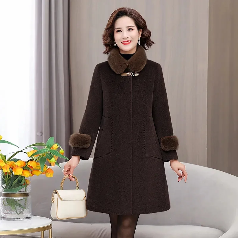 2023New Outwear Middle-Aged Elderly Women Winter Mink Coat Autumn Winter Woolen Jacket Mother Thickened Fur Coat Female Tide Top