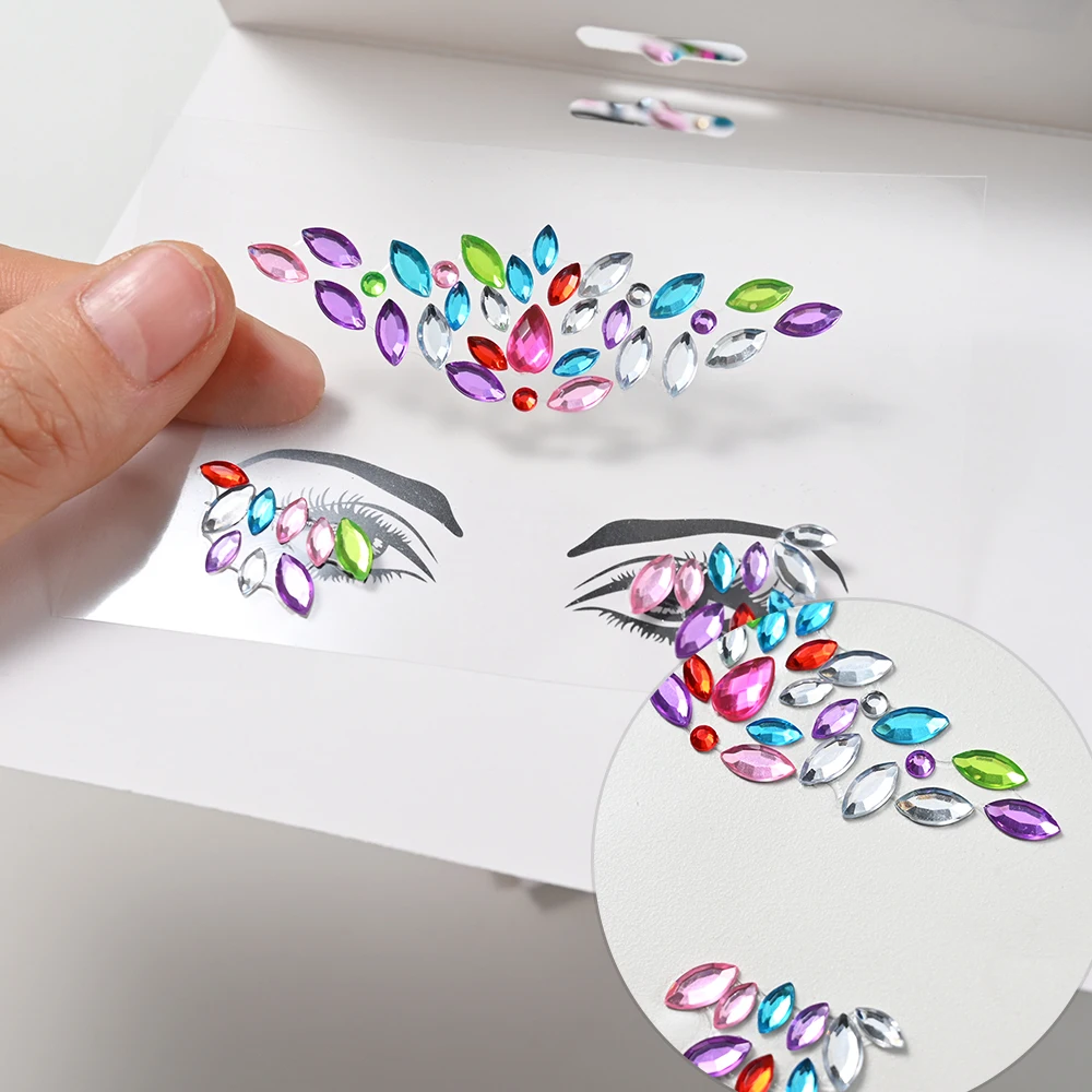 3D Sexy Face Tattoo Crystal Stickers Temporary Tattoos Glitter Fake Tattoo Rhinestones Masquerade Women Party Face Jewels Tattoo