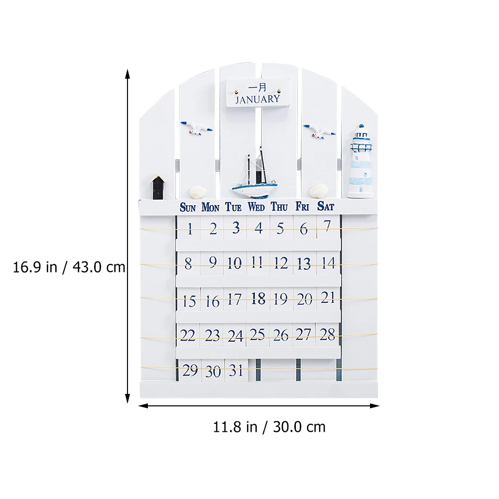 

1Pcs Wooden Perpetual Wall Calendar Mediterranean Style Thick Wood Board Decorative Home Date Reminder Household Accessory