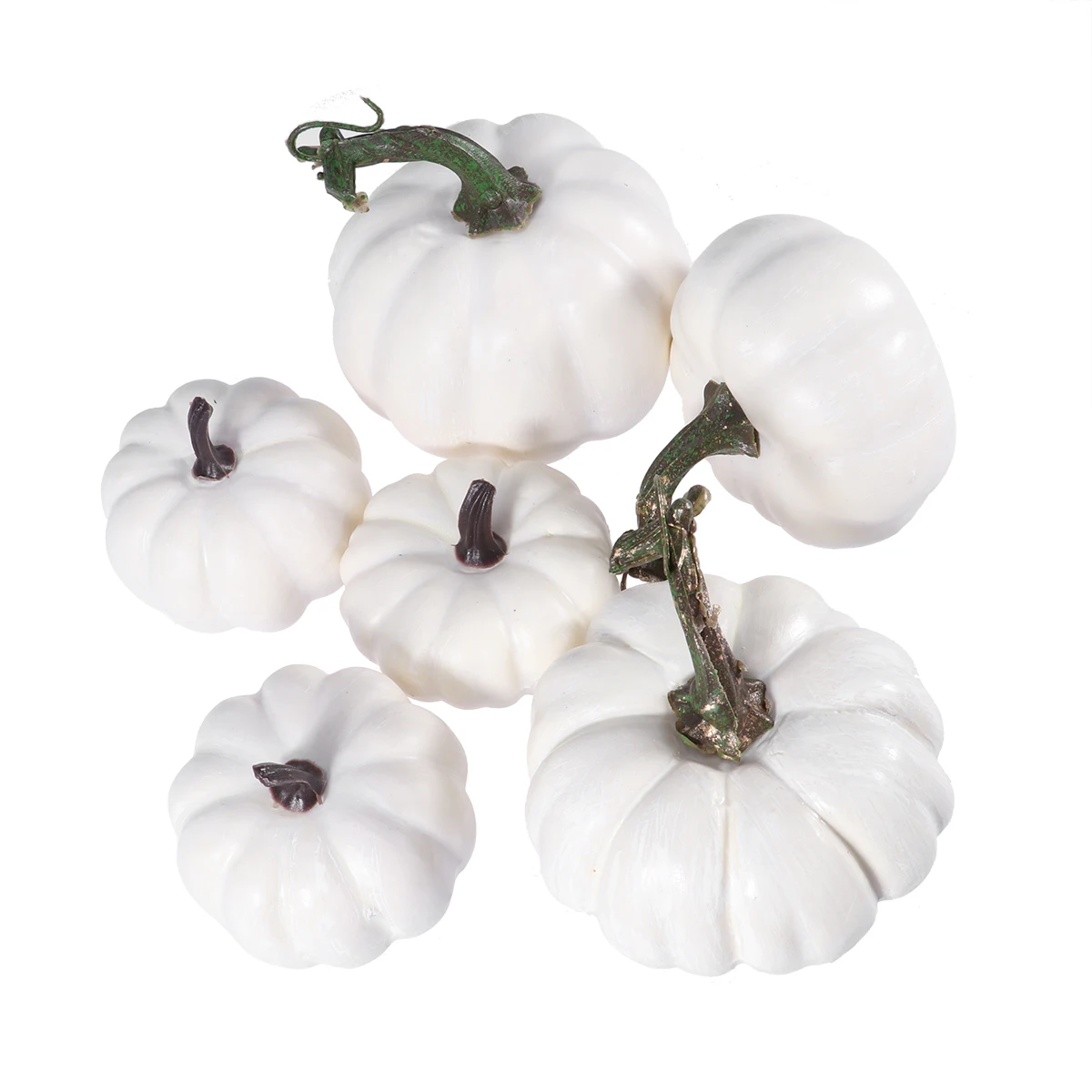 

6pcs Mini White Pumpkins DIY Craft Props Artificial Pumpkin Model Simulation Decor Halloween Thanksgiving Kids Toy