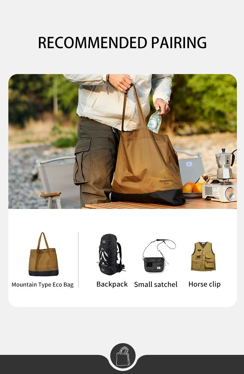 Naturehike Umwelt Tasche Tragbare Große Kapazität Lagerung Tasche Outdoor Camping Lagerung Tasche 20D Nylon Handtasche 28L Picknick Taschen – Detail 13