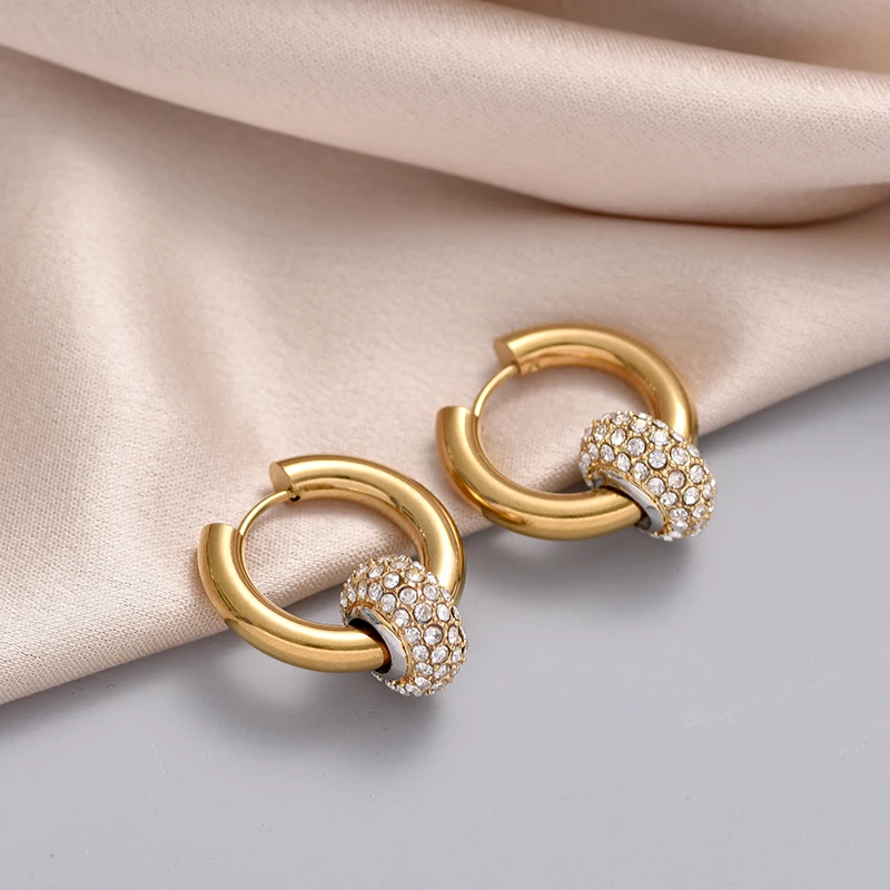 Classic Hoop Earrings For Women Stainless Steel Crystal Rhinestone Round Geometric Gold Silver Color Vintage Jewelry Party Gift