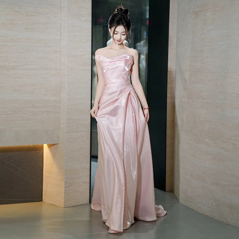 Runaway Princess Abendkleid für Damen2025Neues High-End-Braut-Verlobungskleid aus Satin, französisches trägerloses Toastkleid