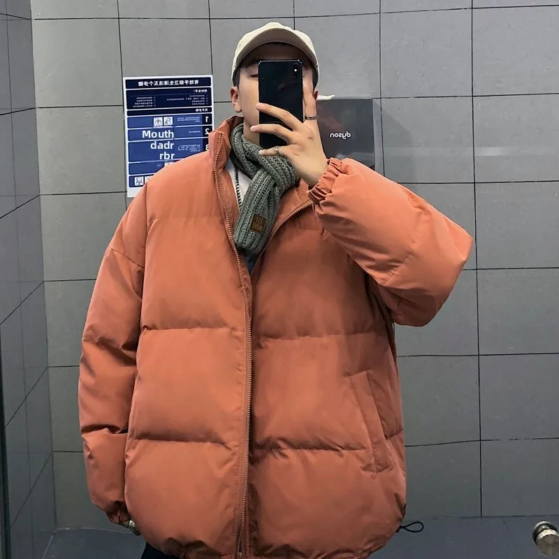 

Men's Thiened Cotton Jaet Pure Color Stand Collar Warm Bread Sle Coat Korean Faion Winter New Arrival Casual Wear