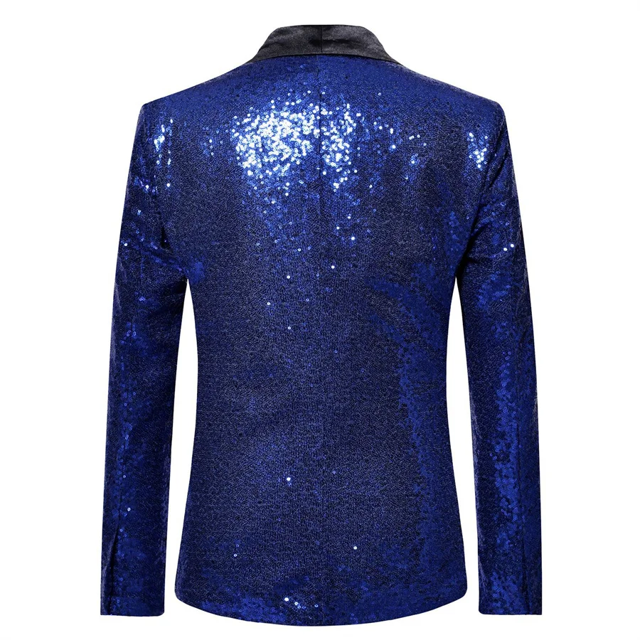 Blazer da uomo con paillettes Glitter blu lucido giacca da ballo da discoteca per uomo Costume Homme Stage Clothes per cantanti Performance