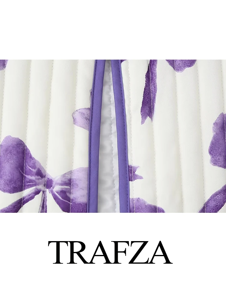 TRAFZA-Manteau en Coton Imprimé pour Femme, Veste Décontractée Élégante, Chaude, avec Poches Décorées, à la Mode, Automne et Hiver