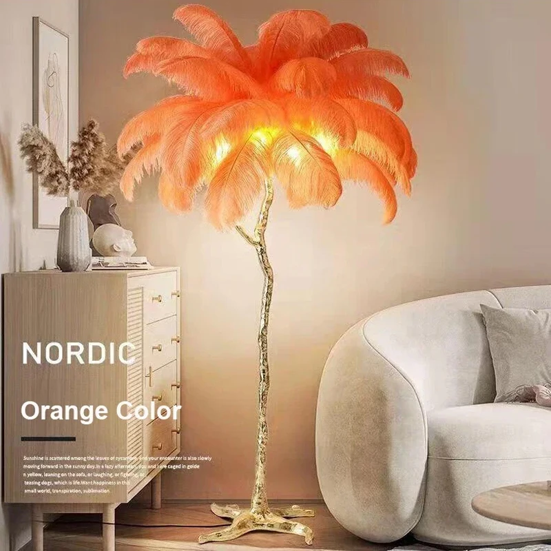 Sofa do salonu Lampa podłogowa Nordic Strusie pióro Biurka do sypialni Stojak nocny Światło Wystrój pokoju Nastrojowe oświetlenie Lampy Lampa stołowa