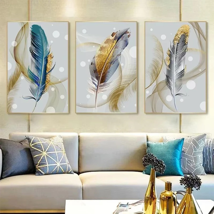 5D DIY Diamond Embroidery Picture Modern Nordic Abstract Feather Art Diamond Painting Cross Stitch Mosaic Wall Art x3pcs