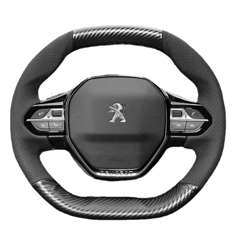 Customized Hand Sewing Braid Car Steering Wheel Cover for Peugeot 5008 Double D-type Genuine Leather Car Interior Accessories