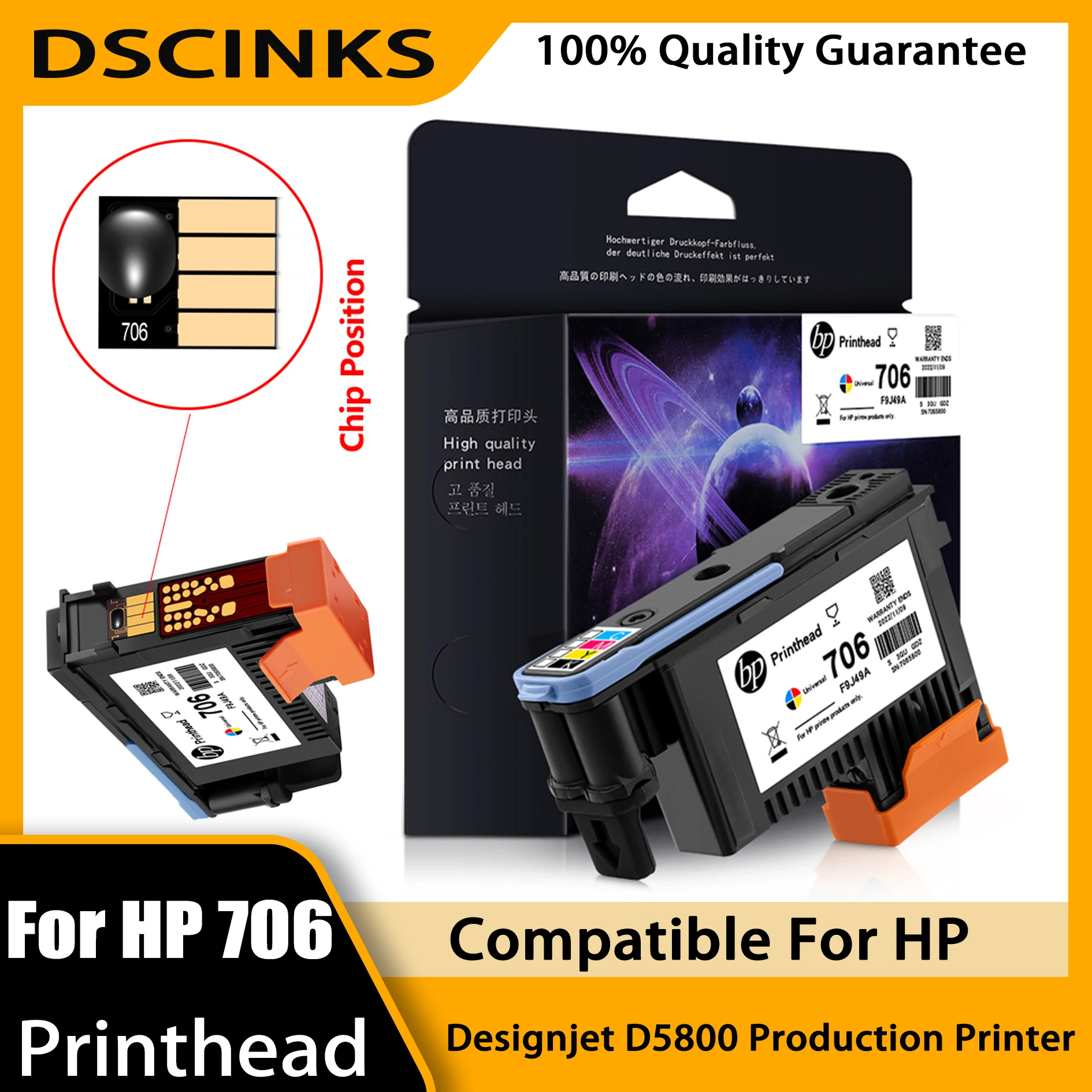 

Совместимая печатающая головка F9J49A для HP 706, замена для производственного принтера HP Designjet D5800, неподвластная времени производительность F9J49A