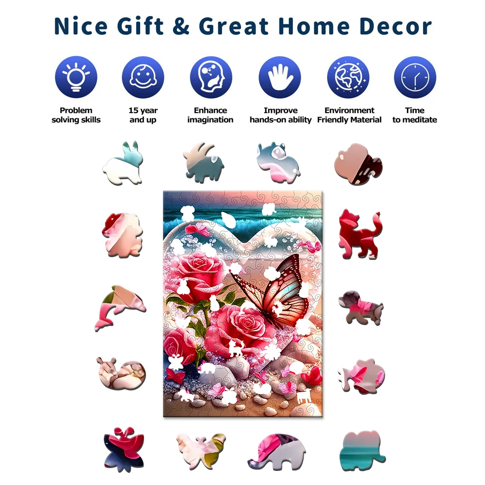 사랑-직소 애호가를위한 아름다운 나무 퍼즐, 독특하게 스트레스 해소 장난감, 크리스마스 생일 선물 홈 장식 가족 게임