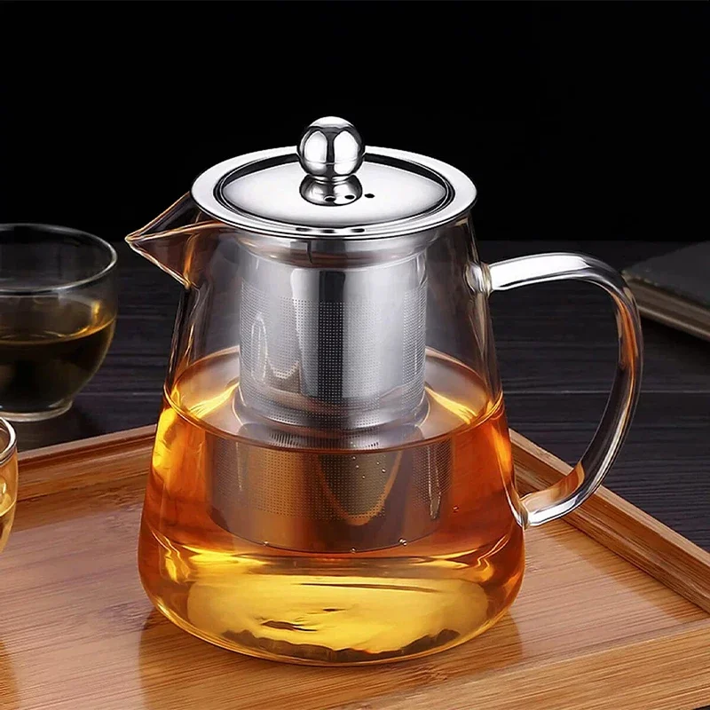 Glass Teapot Heat Resistant Stove Kettle with Stainless Steel Strainer Infuser Kung Fu Tea Pot Suitable for Induction Cooker