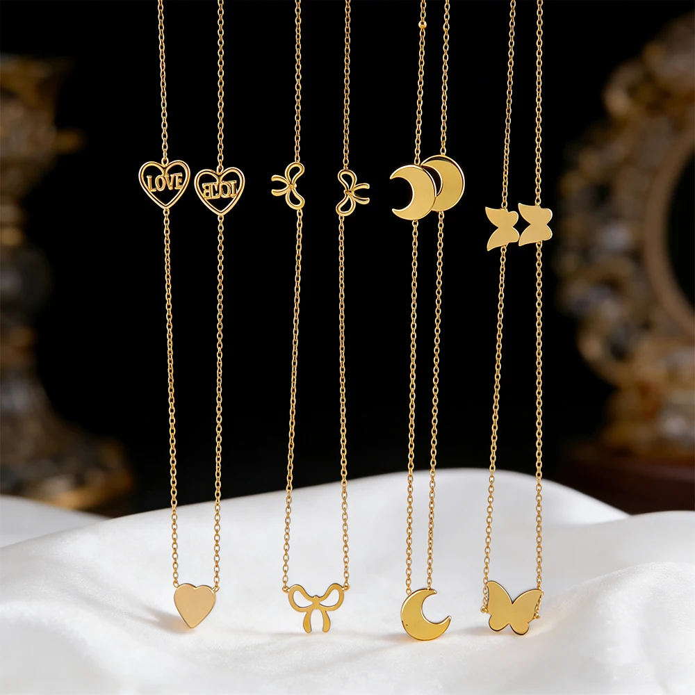 

Women's Fashion Metal Long Necklace gold color Sweater Chain Accessories New Stainless Steel High Quality Heart Love necklaces