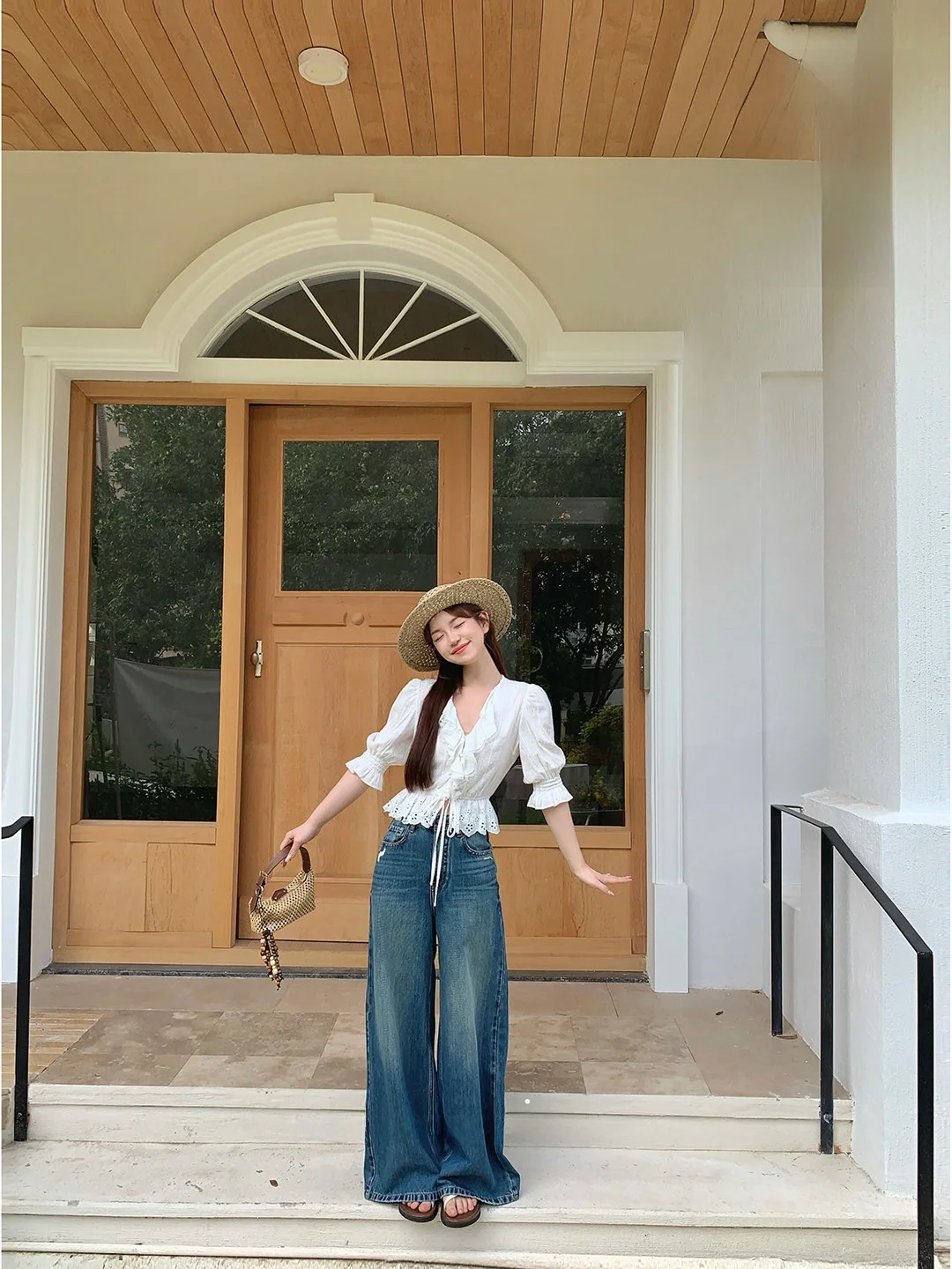 

Blue Straight Leg Jeans High Waist Cotton Spring Summer Women's Faion Petite Wide Leg Pants Casual Versatile ort Size