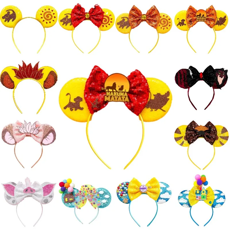 

Повязка на голову с ушками короля льва Диснея, головные уборы с изображением Симбы для девочек, женская повязка на голову с бантом и блестками для детей и взрослых, карнавальные аксессуары для волос на день рождения