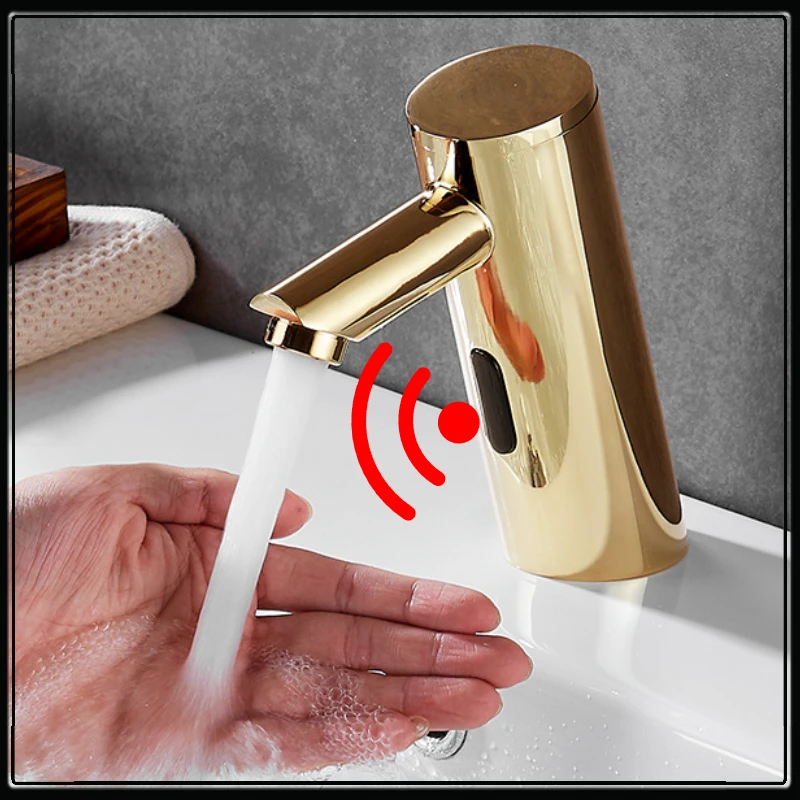 

Gold Bathroom Touchless Faucets Smart Sensor Basin Mixer Luxury Sink Infrared Tap Kitchen Auto Faucet High-tech Vanity Water Tap