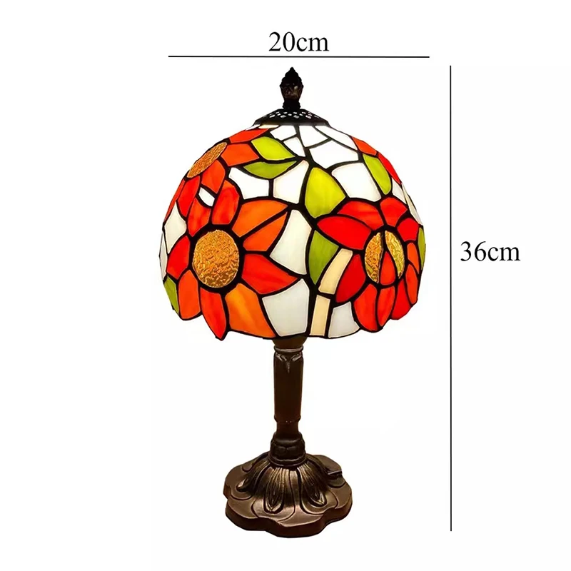 LED Tiffany Style Table Lamp  Retro Mediterranean Decorative Lights  E27 Color Glass LampshadeFor Nightstand Light Bedroom Cafe