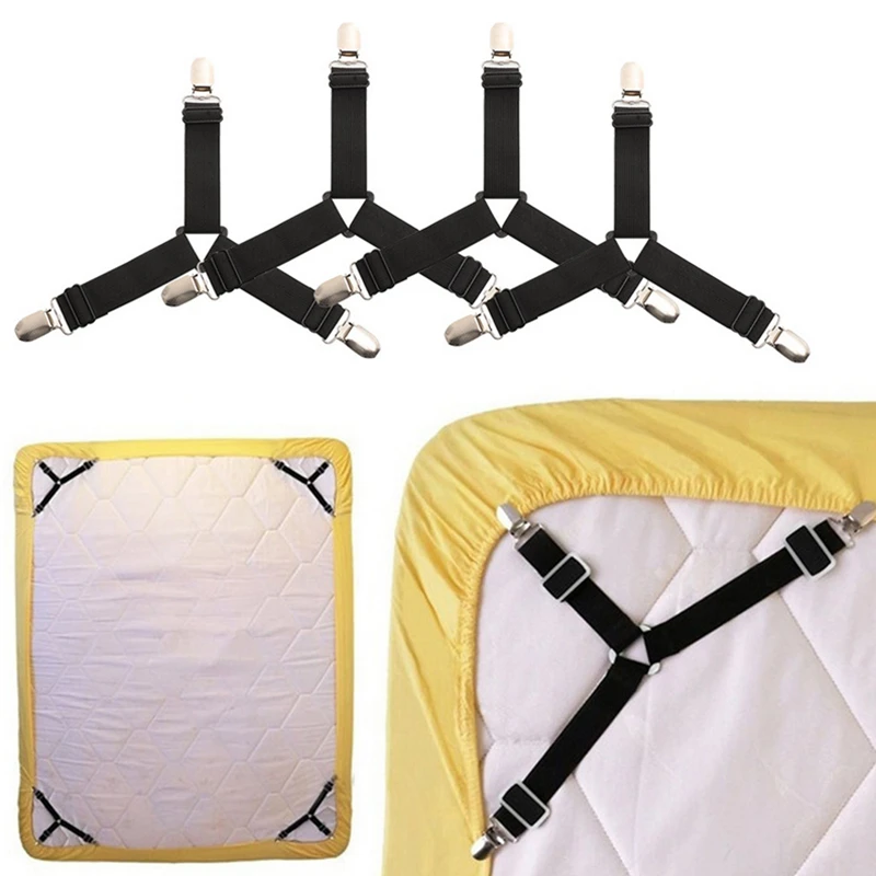 

4 Pcs Triangle Bed Sheet Holders Fitted Sheet Clips Adjustable Sheet Suspenders Mattress Gripper Clips for Bed Mattress Cover