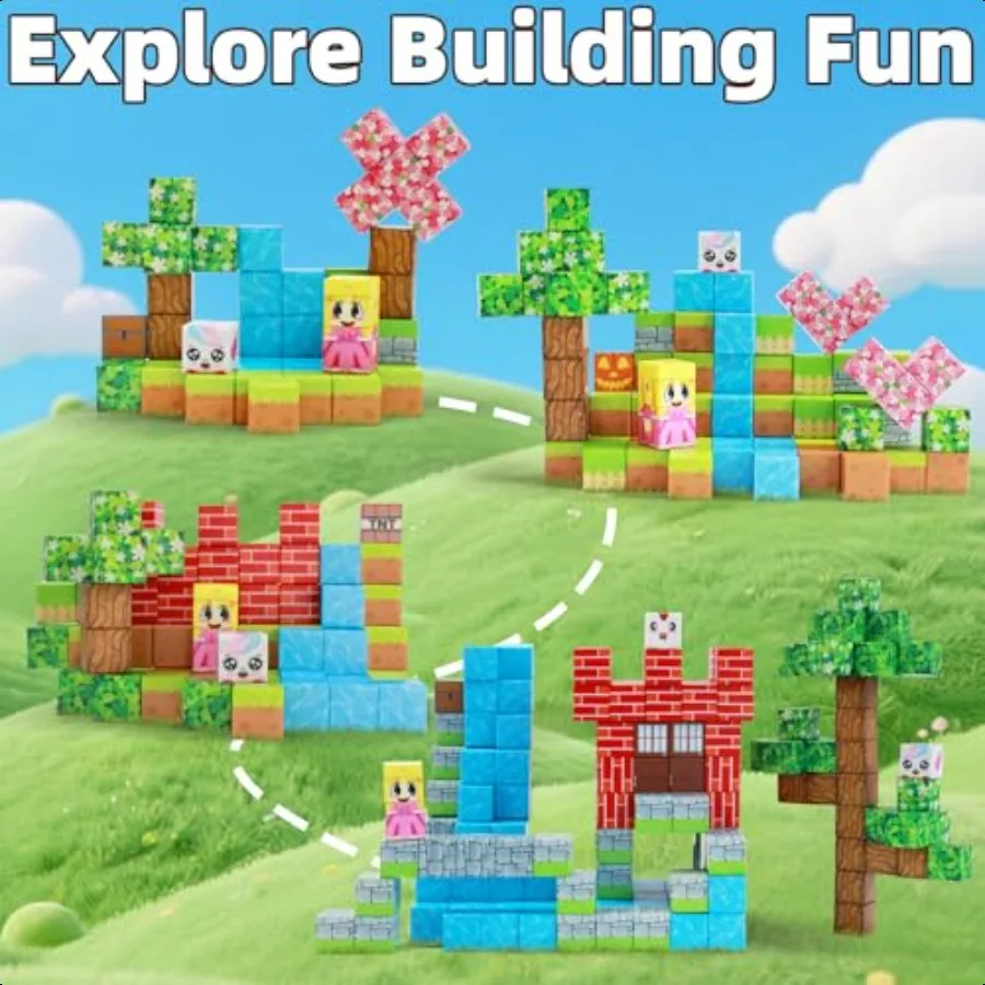 EchoPlan كتل مغناطيسية 100 قطعة اللبنات المغناطيسية لبناء عالم ثلاثي الأبعاد الجذعية البناء الحسي التراص كتل المغناطيس T