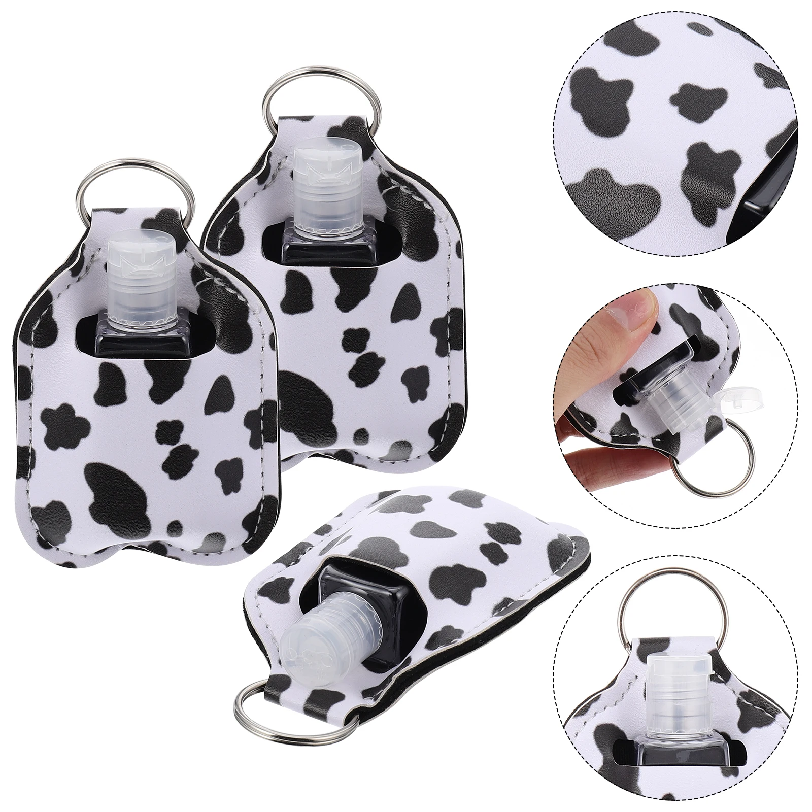 3pcs Cow Design Bottle Cover Keychain Portable Keyring Case For Hand Disinfectant Empty Bottle Hand Case