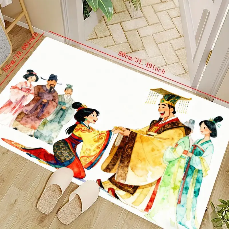 

1PC Mulan-Inspired Chinese Folk Tale Art Floor Mat, Anime Style Princess & Emperor Scene Carpet for Living Room Bedroom Home Dec