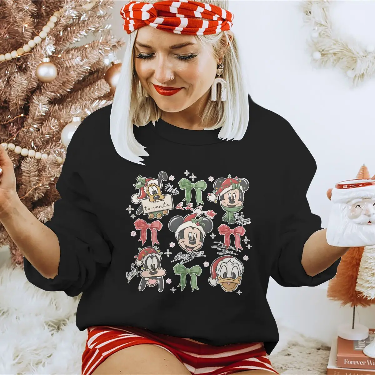 Felpe da donna di buon Natale Topolino Paperino Personaggio classico Top a maniche lunghe Design dei cartoni animati Pullover per ragazze di Natale