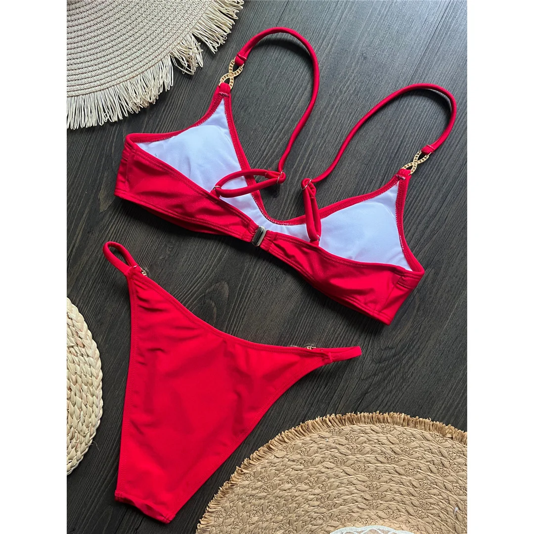 10 Farben, V-Ausschnitt, mit Strasssteinen verzierter Bikini, Damen-Badeanzug, zweiteiliges Bikini-Set, gepolsterter Badeanzug, Badebekleidung, Modell V8138. – Detail 22