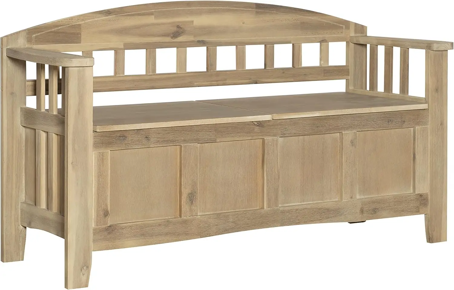 Natural Wood Washed Storage Bench with Hidden Storage, 275 lbs Capacity, Safety Hinges, Split Seat Design
