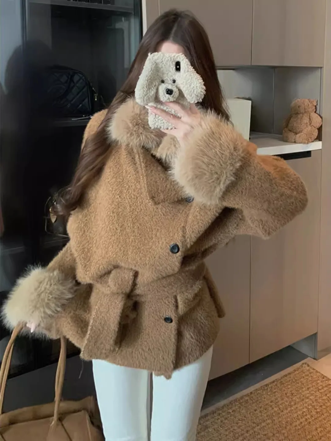 

Женское шерстяное пальто Ele Long Sve больших размеров, зимнее, модное, с поясом, мягкое, в корейском стиле, верхняя одежда