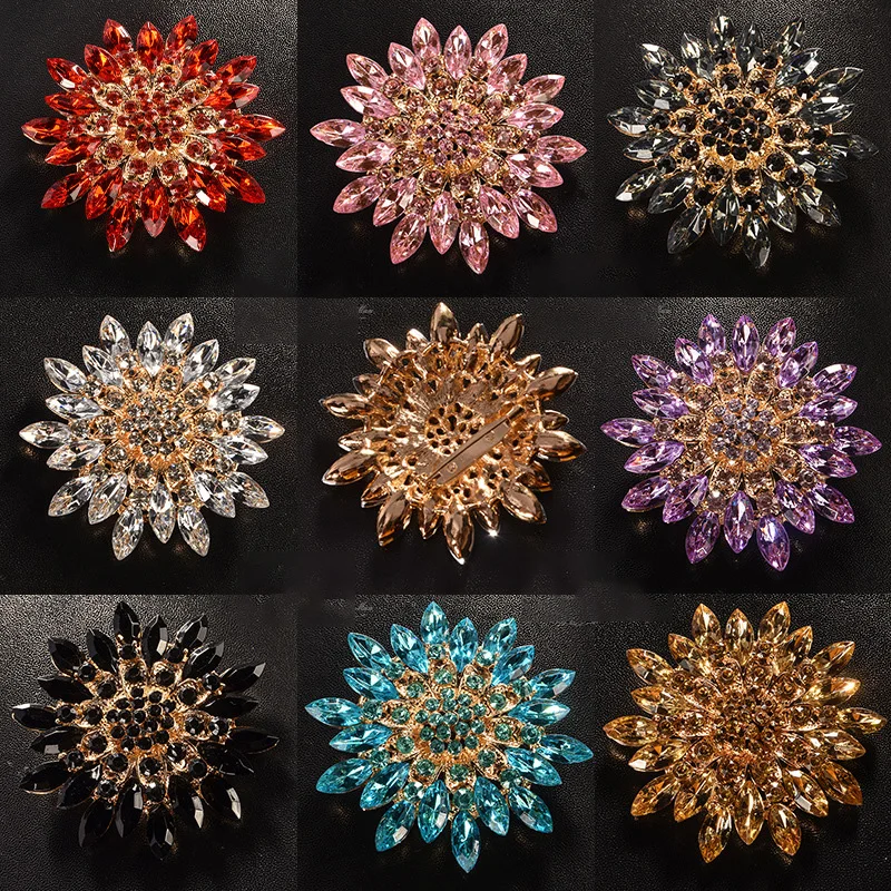 المتقدمة الكورية كريستال مجوهرات بروش الزفاف تحت عنوان حجر الراين حجر الراين الثابتة دبوس المرأة معطف الصدر زهرة التبعي #1