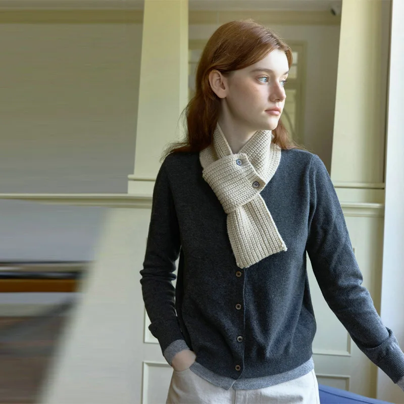 

Мини-теплый вязаный шарф с крестом, простой универсальный морозостойкий теплый однотонный шарф, зимние маленькие шарфы на пуговицах, корейский INS