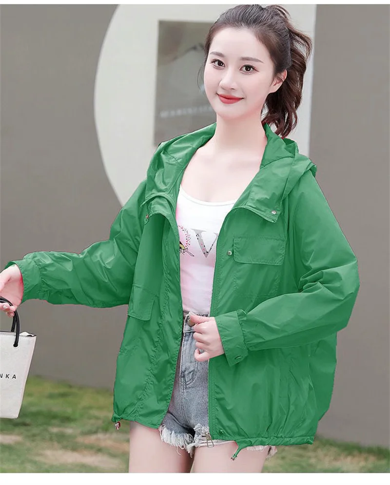 

Women's Sunscreen Clothing Loose Korean Hooded Short Summer Jacket Breathable Casual Outdoor Thin Jacket Female Tops 2025 New