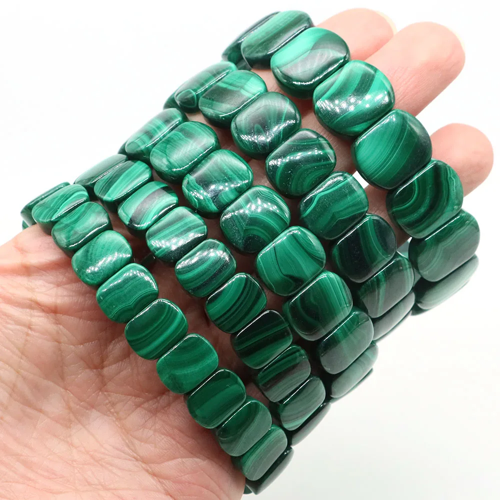 Natural Stone Malachite Square Beads Bracelets For Women Healing Crystal Faceted Rectangle Strand Bangle Gemstone Jewelry Gifts