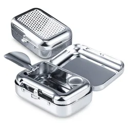 Portable Ashtray Stainless Steel Pocket Mini  Ashtray With Lid Cigarette Ashtray Metal Container For Smoking Home Outdoor Travel