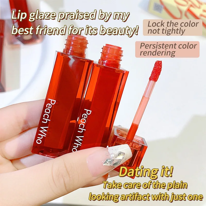 PEACHWHO Ruby Velvet Foggy Lip Glaze Matte Lip Stain Moisturizing Longlasting Waterproof Natural Smooth Silky Lipstick Cosmetics