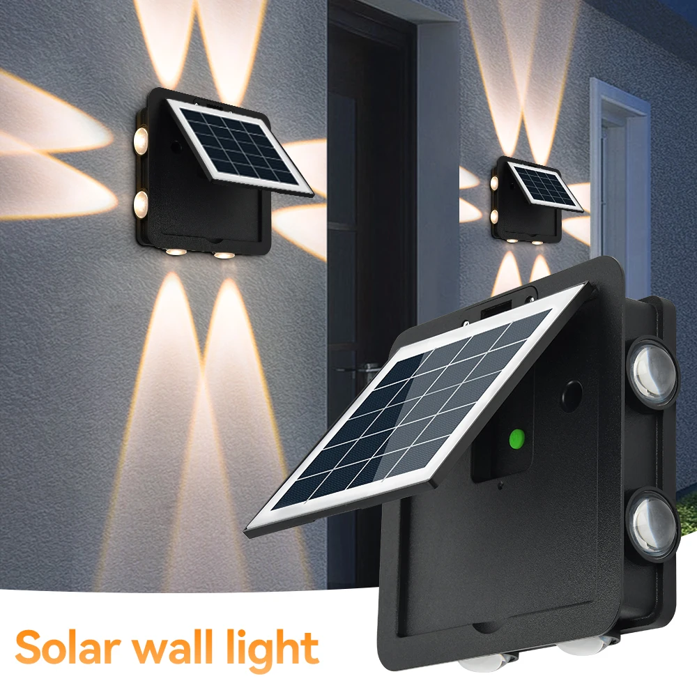 Outdoor Solar Wall Lamp LED IP65 Waterproof Quadrilateral illumination Home Garden Yard Fence Decoration Strong Bright Warm Whit