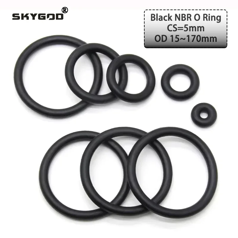 

10Pcs Black NBR O Ring Seal Gasket CS 5mm OD 15~170mm Nitrile Butadiene Rubber Spacer Oil Resistance Washer Round Shape