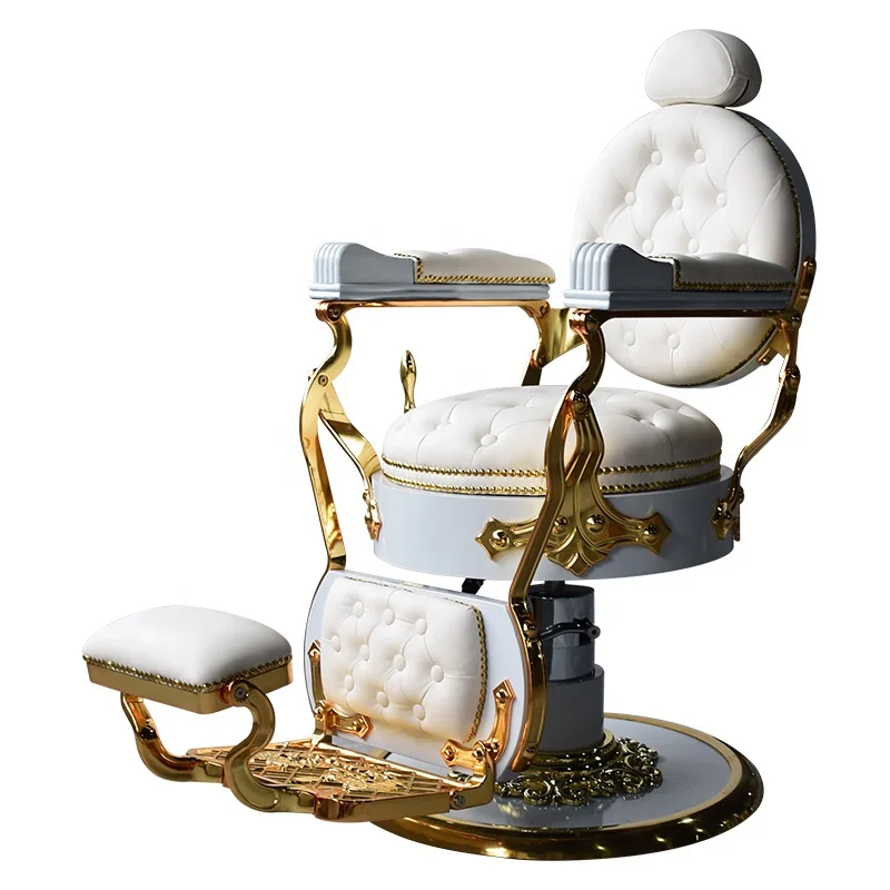 

Foshan Factory High Quality Hair Salon Luxury White Gold Hydraulic Used Antique Barber Chair Men for Sale