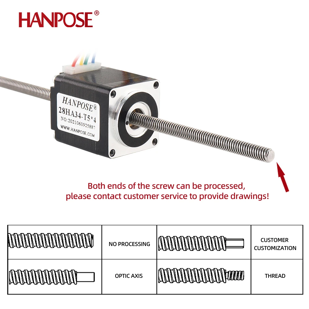 HANPOSE  28HA34-T5*4 length 100/200/300mm screw stepper motor 1.0A 0.1N.M NEMA11 T-type motor for 3D Medical machinery